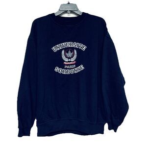Vintage University Paris Sorbonne Sweatshirt Size XL Navy Blue w Embroidery